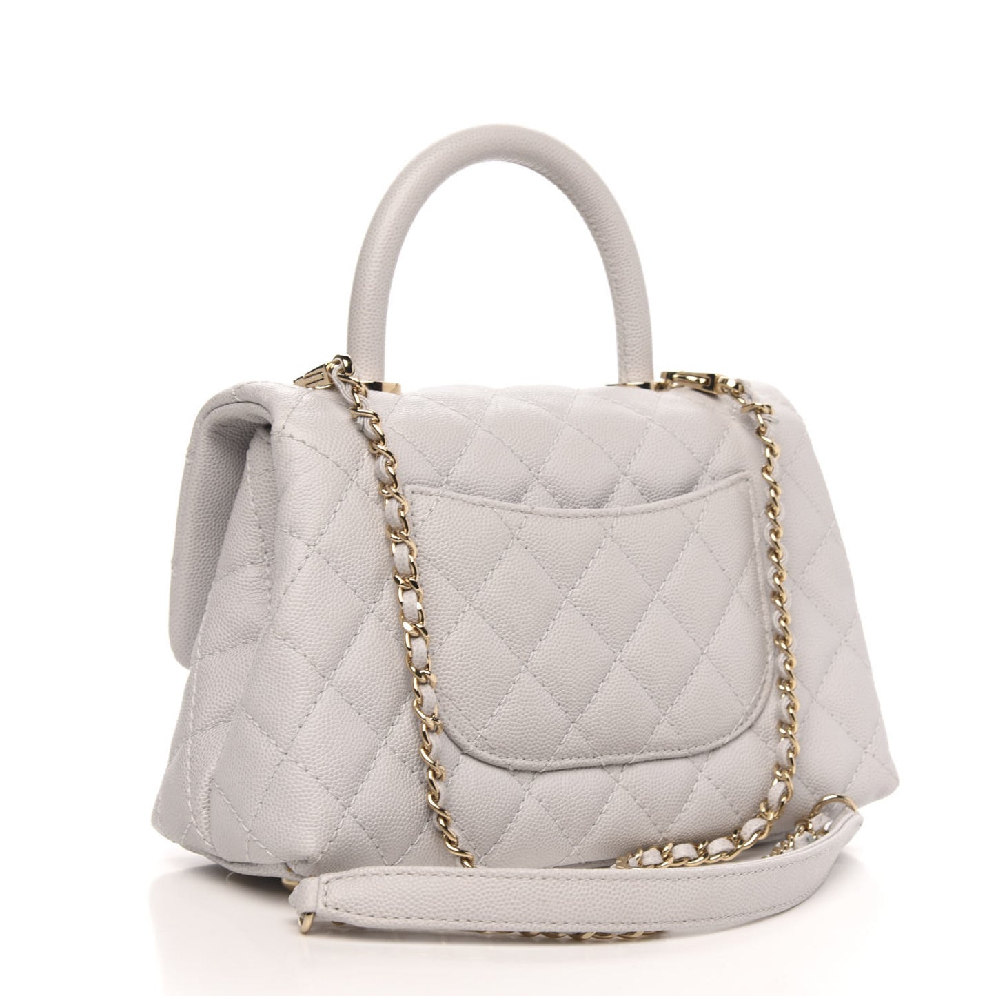 Caviar Quilted Mini Coco Handle Flap Light Grey