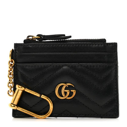 Gucci Calfskin Matelasse Chevron GG Marmont Key Case Card Holder Black 1 of 7