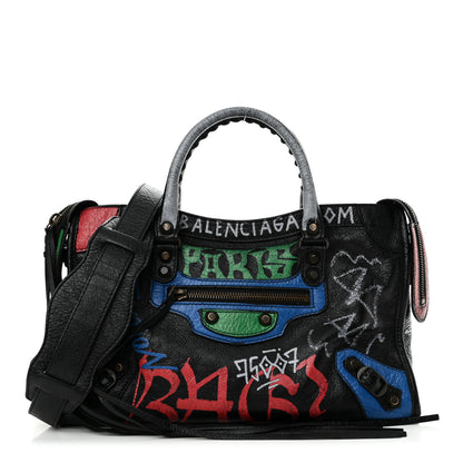Balenciaga Agneau Graffiti All Over Classic Hardware S City Black Vert Rouge 1 of 11