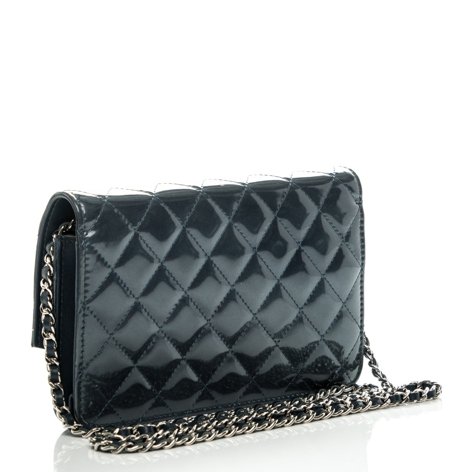 Chanel Patent Quilted Brilliant Wallet On Chain WOC Dark Blue 3 of 15