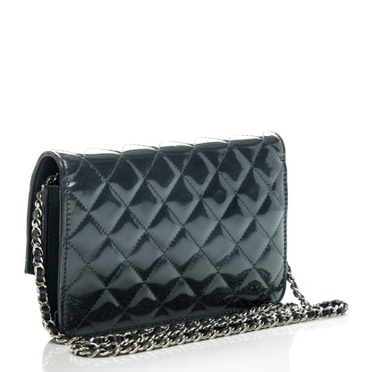 Chanel Patent Quilted Brilliant Wallet On Chain WOC Dark Blue 3 of 15