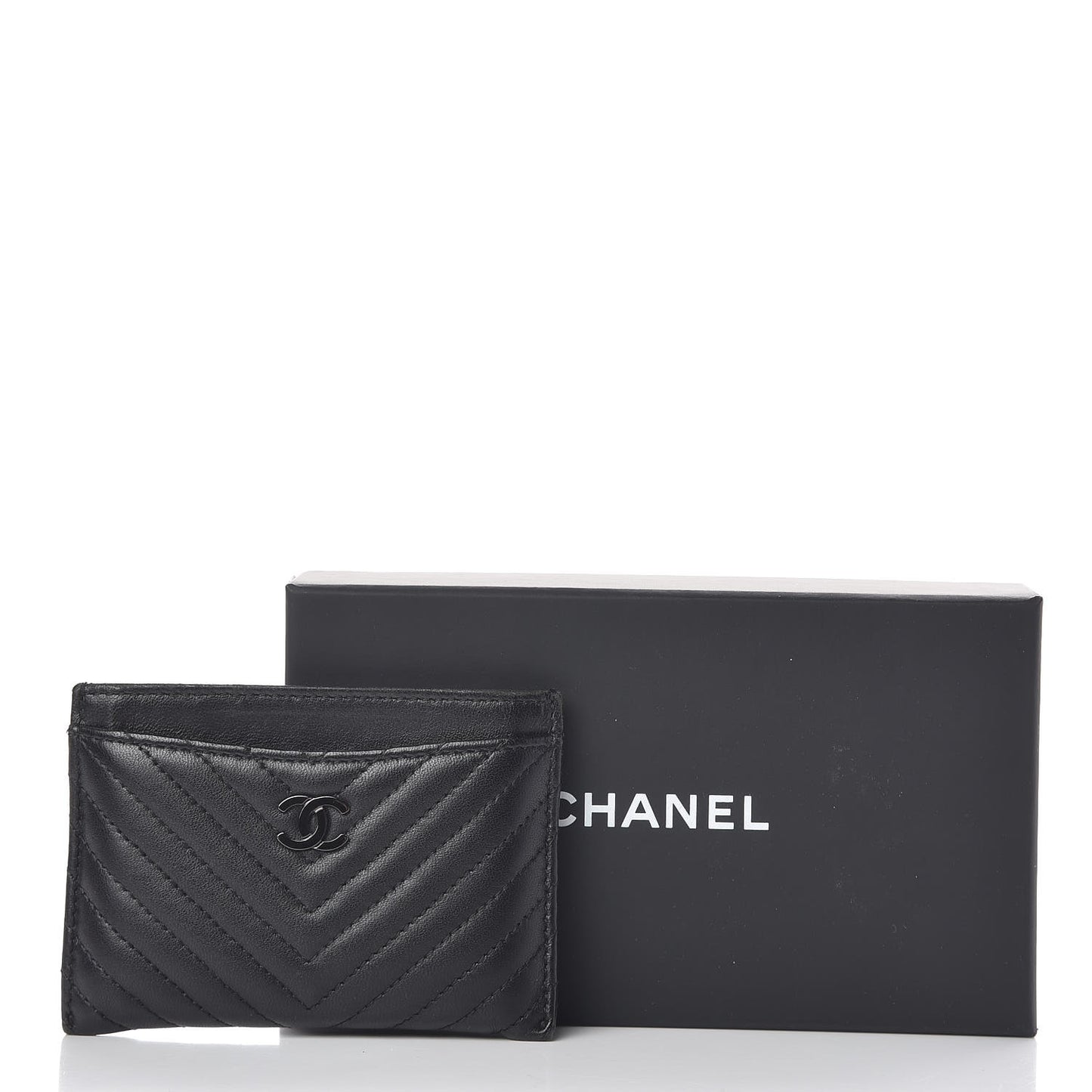 Lambskin Chevron Quilted Card Holder So Black