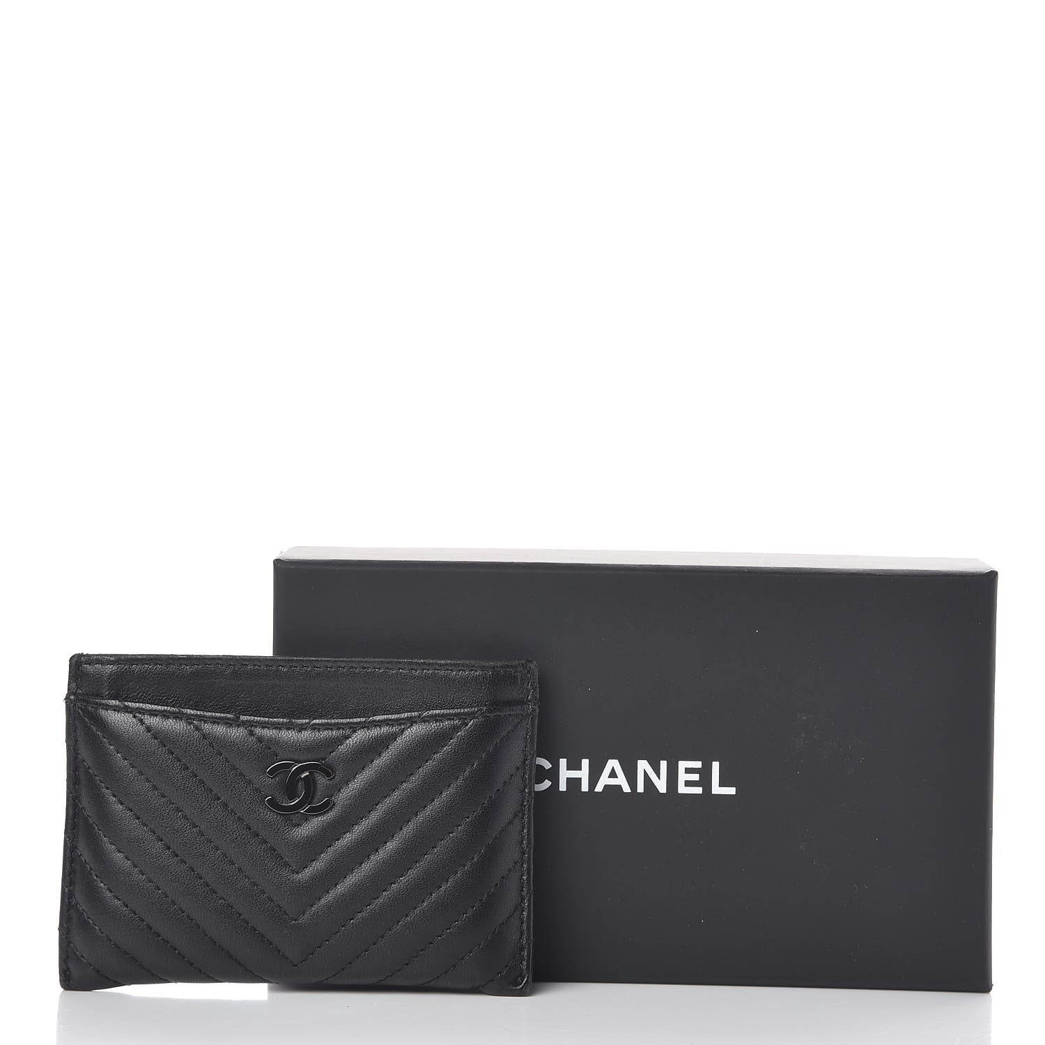 Chanel Lambskin Chevron Quilted Card Holder So Black 9 of 9