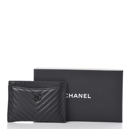 Chanel Lambskin Chevron Quilted Card Holder So Black 9 of 9