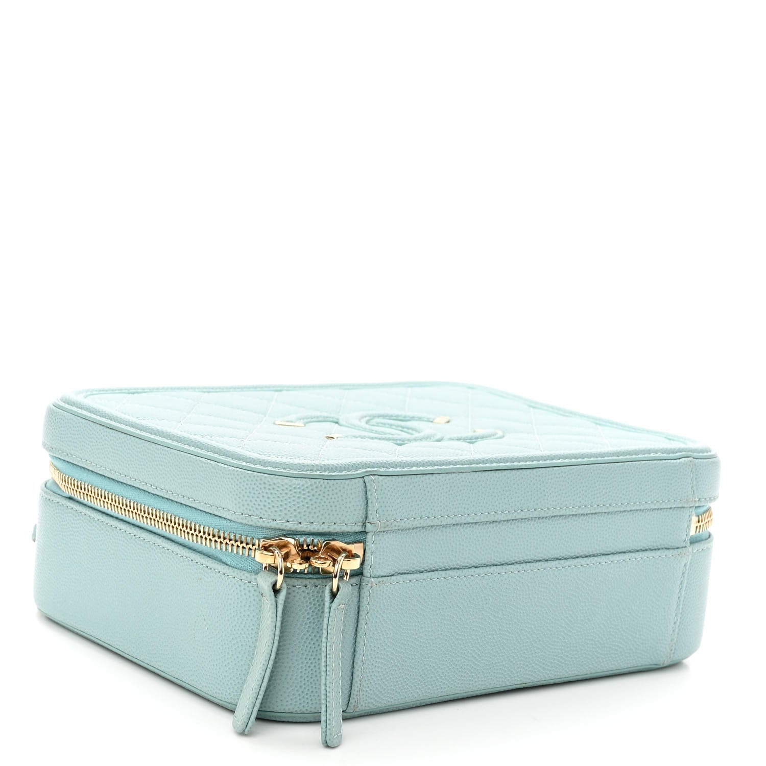 Chanel Caviar Quilted Medium CC Filigree Vanity Case Light Blue 4 of 11