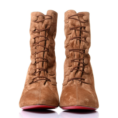 Christian Louboutin Veau Velours French Tutu Button Ankle Boot 41.5 Tan 2 of 9