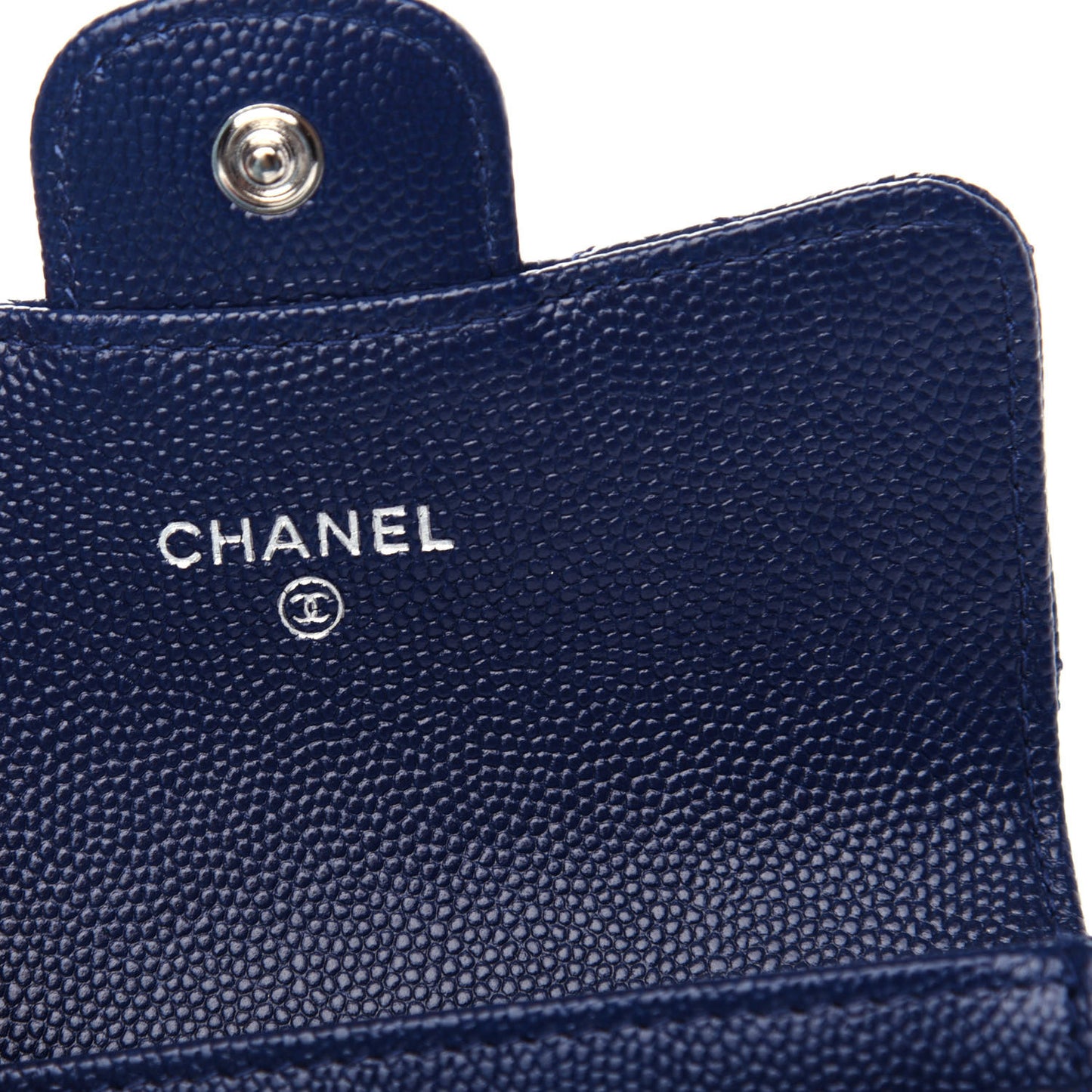 Caviar Quilted Flap Card Holder Navy Blue