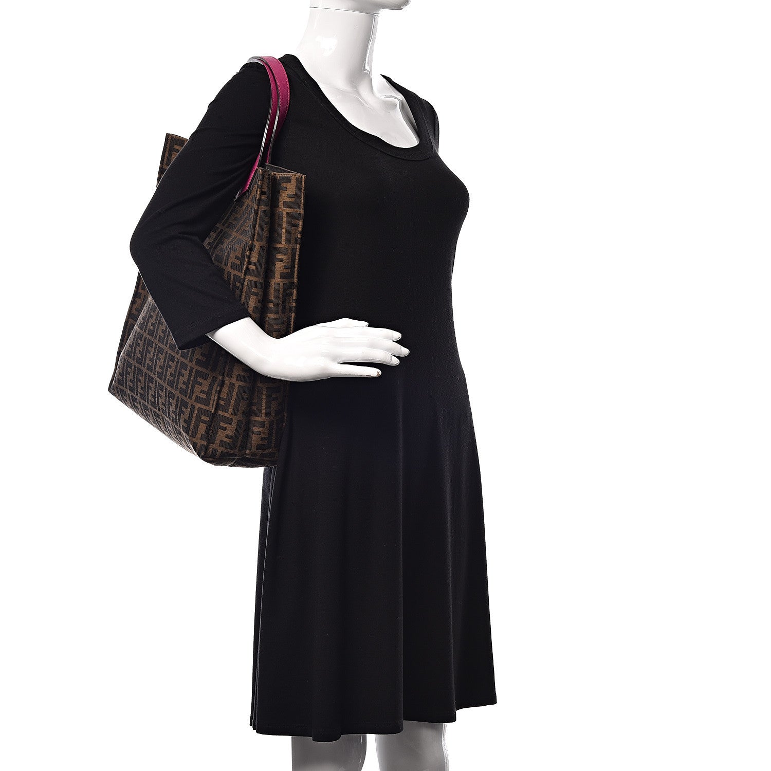Fendi Zucca Vitello Elite Special Shopping Tote Tobacco Fuxia 2 of 10
