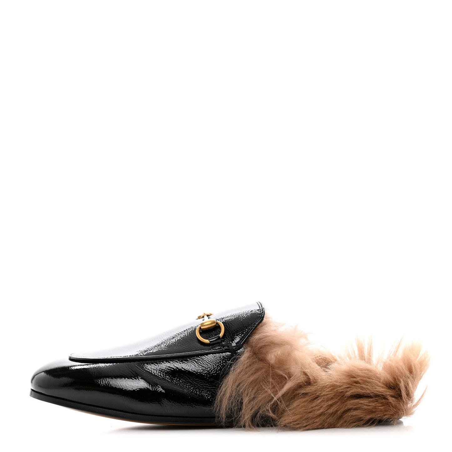 Patent Fur Womens Princetown Slippers 38 Black