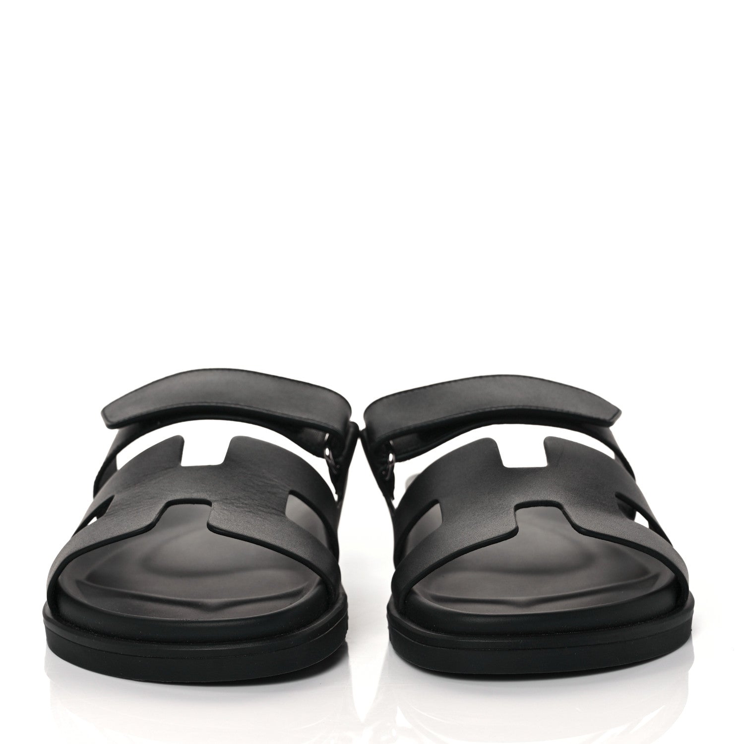 Hermes Calfskin Womens Chypre Sandals 37.5 Black 2 of 9