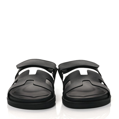 Hermes Calfskin Womens Chypre Sandals 37.5 Black 2 of 9