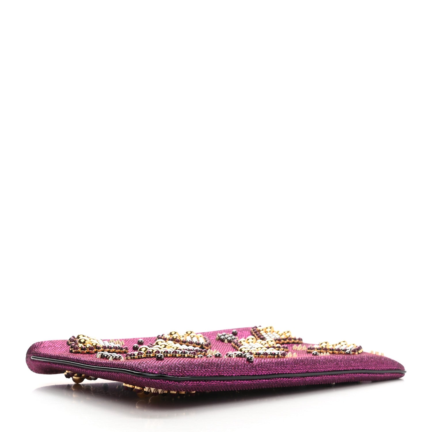 Christian Louboutin Metallic Raffia Studded Loubiposh Chain Clutch Magenta 3 of 5