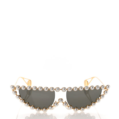 Gucci Metal Pearl Cat Eye Sunglasses GG0364S Gold 2 of 7