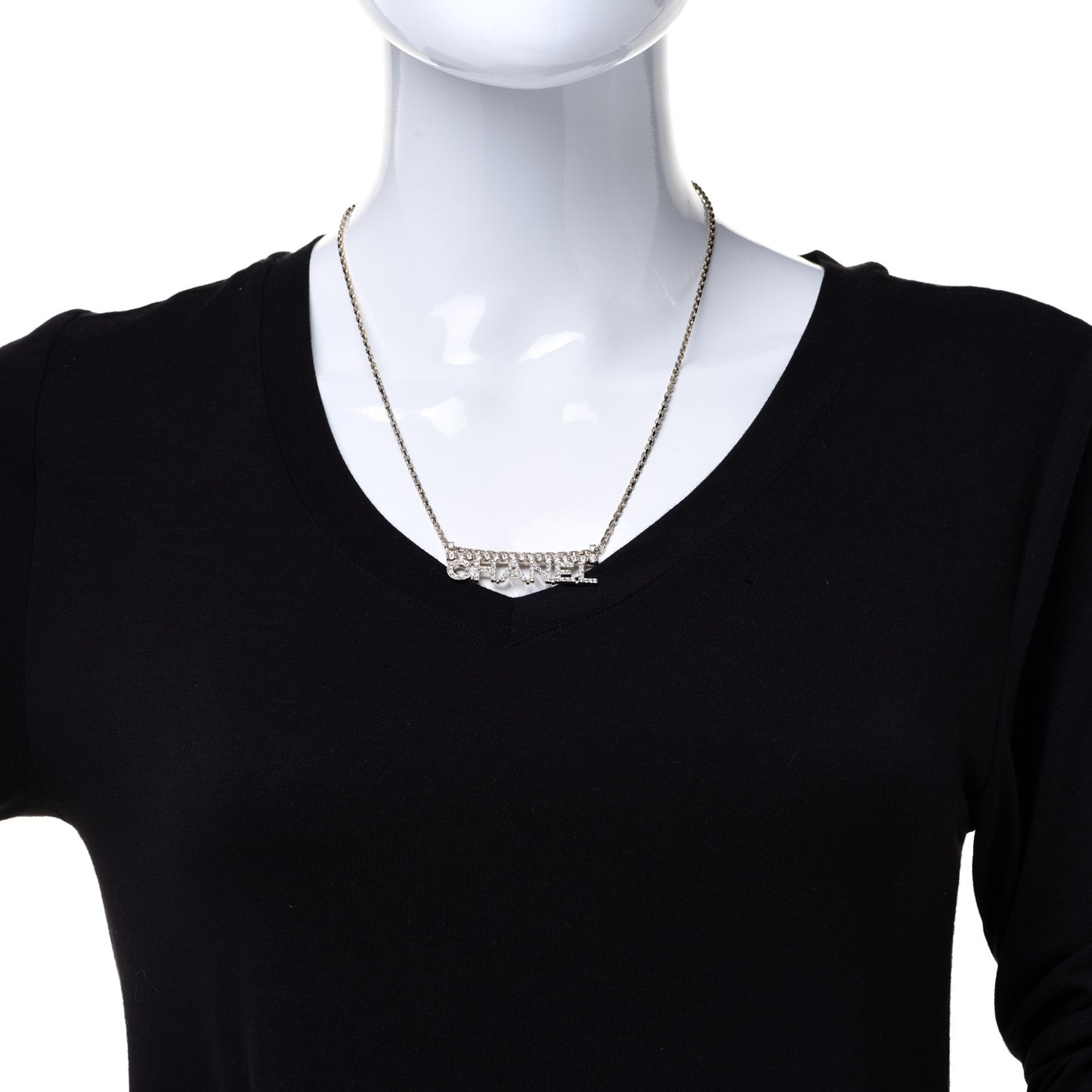 Metal Crystal Logo Necklace Gold