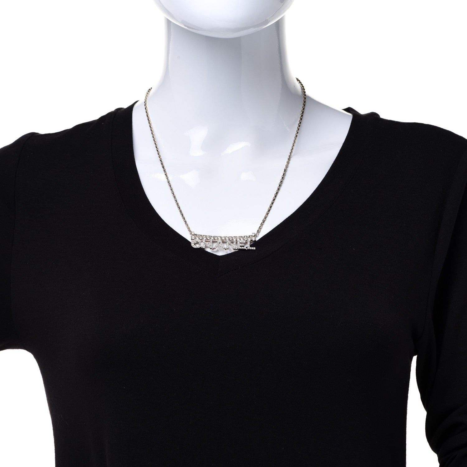 Chanel Metal Crystal Logo Necklace Gold 2 of 6