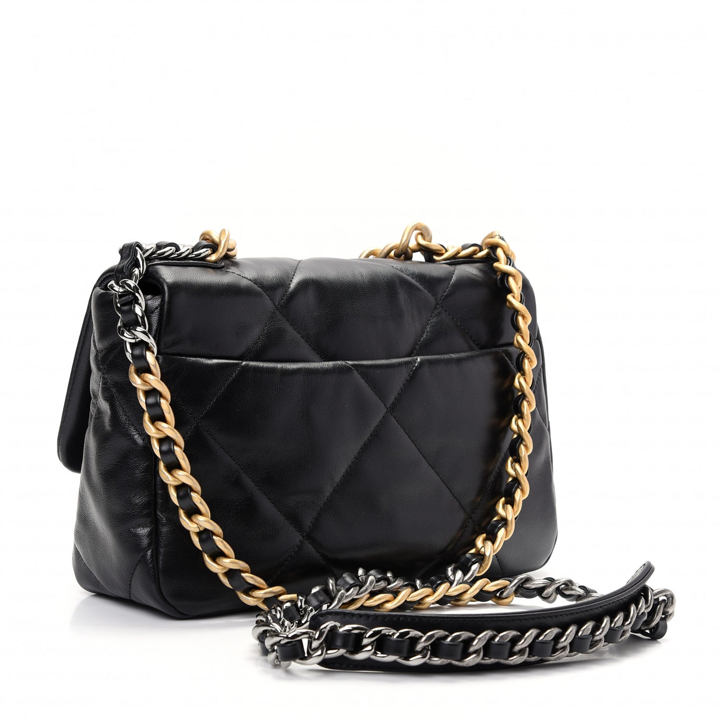Shiny Goatskin Quilted Medium Chanel 19 Flap Black