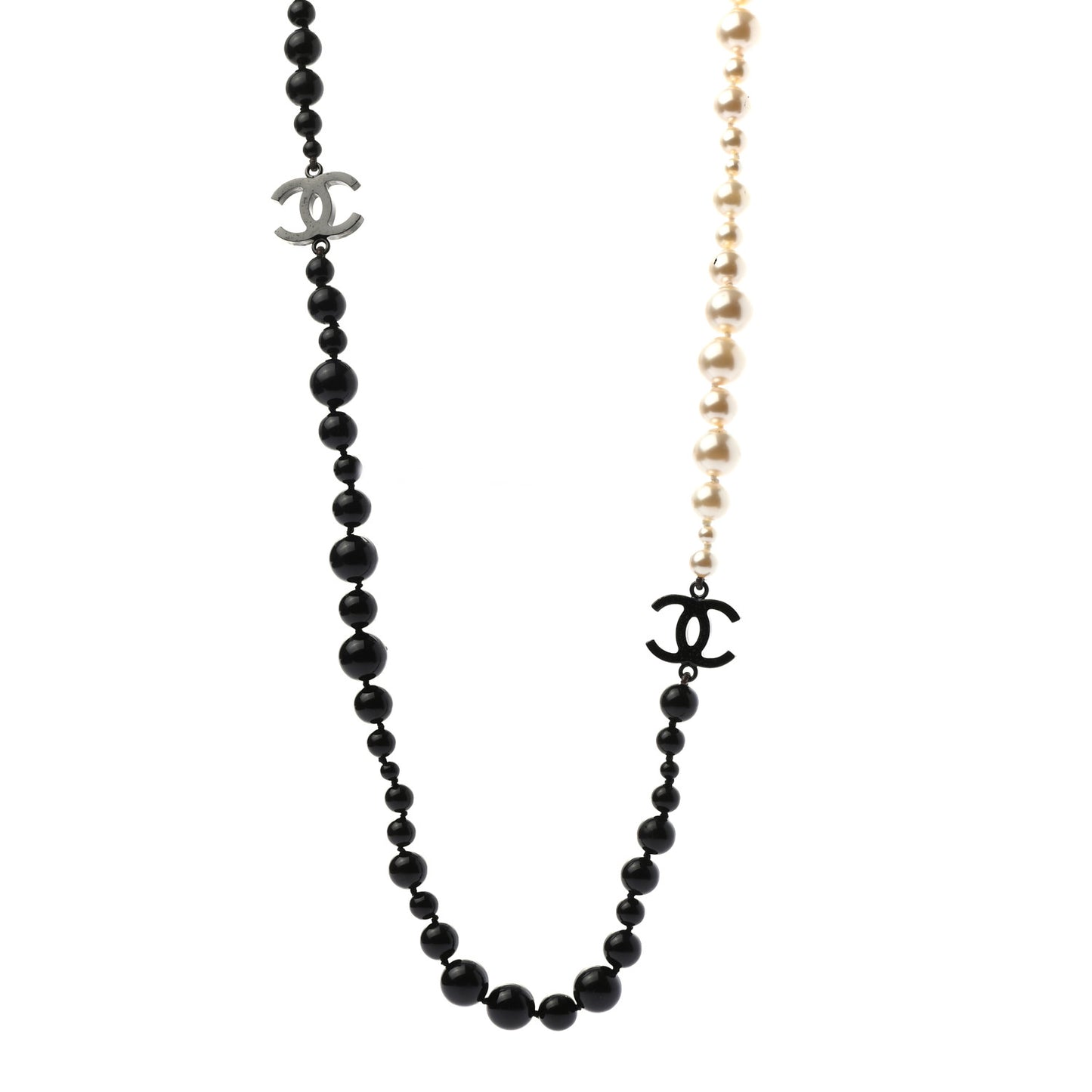 Pearl Beaded CC Long Necklace Black White