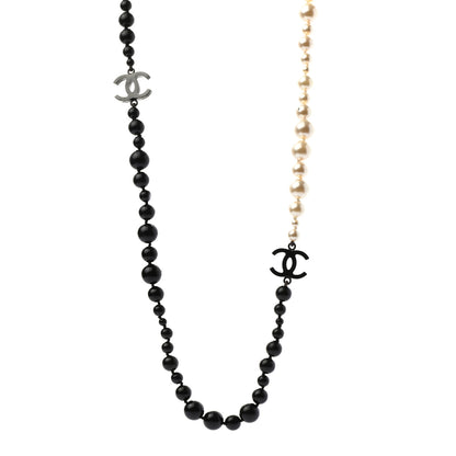 Chanel Pearl Beaded CC Long Necklace Black White 1 of 5
