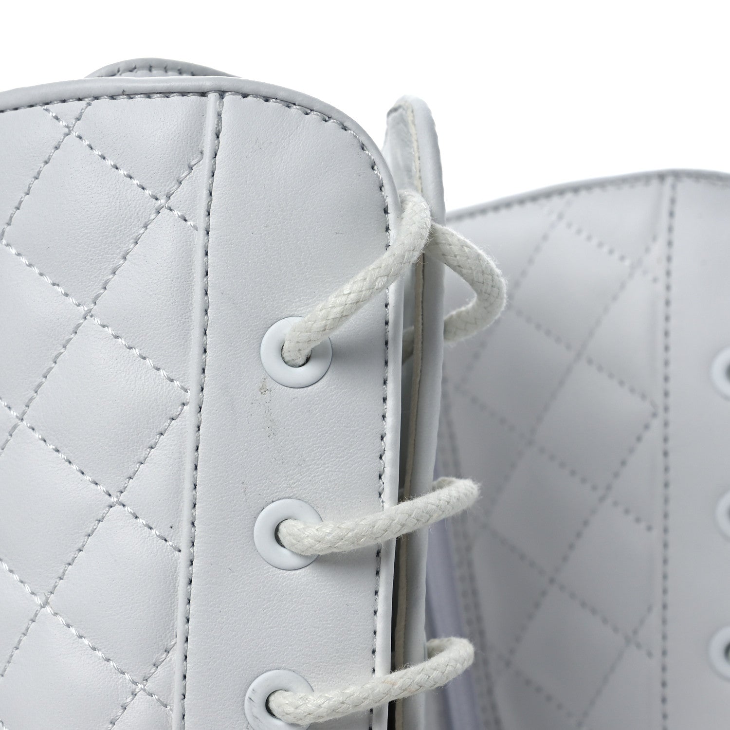 Chanel Grained Calfskin Quilted Chain Lace Up Combat Long Boots 40.5 White Black 12 of 13