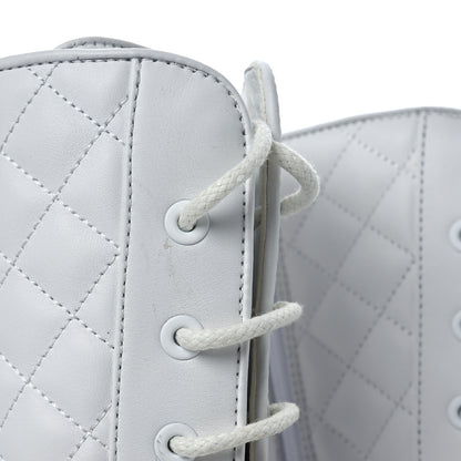Chanel Grained Calfskin Quilted Chain Lace Up Combat Long Boots 40.5 White Black 12 of 13