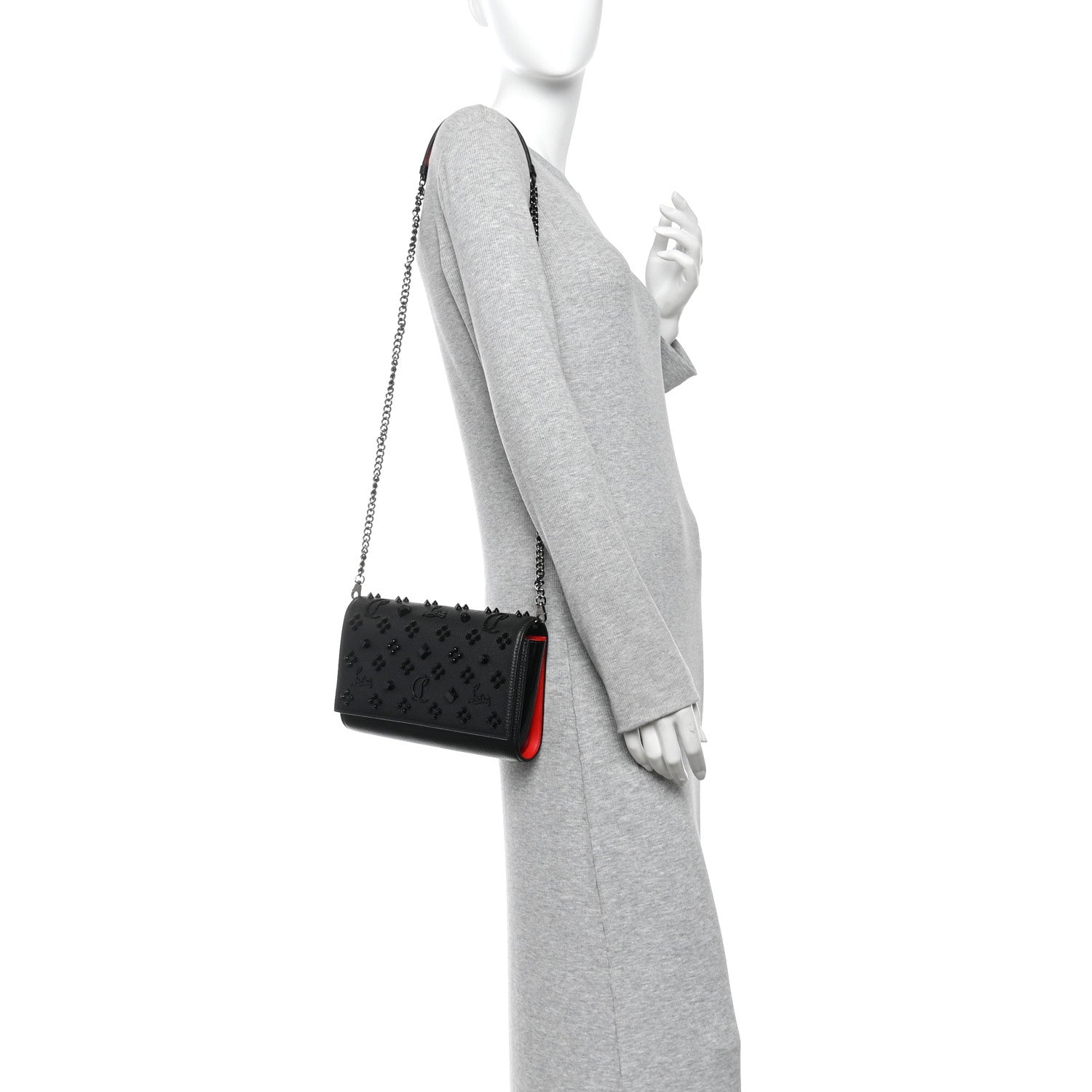 Christian Louboutin Calfskin Spikes Loubinthesky Paloma Clutch Black 2 of 11