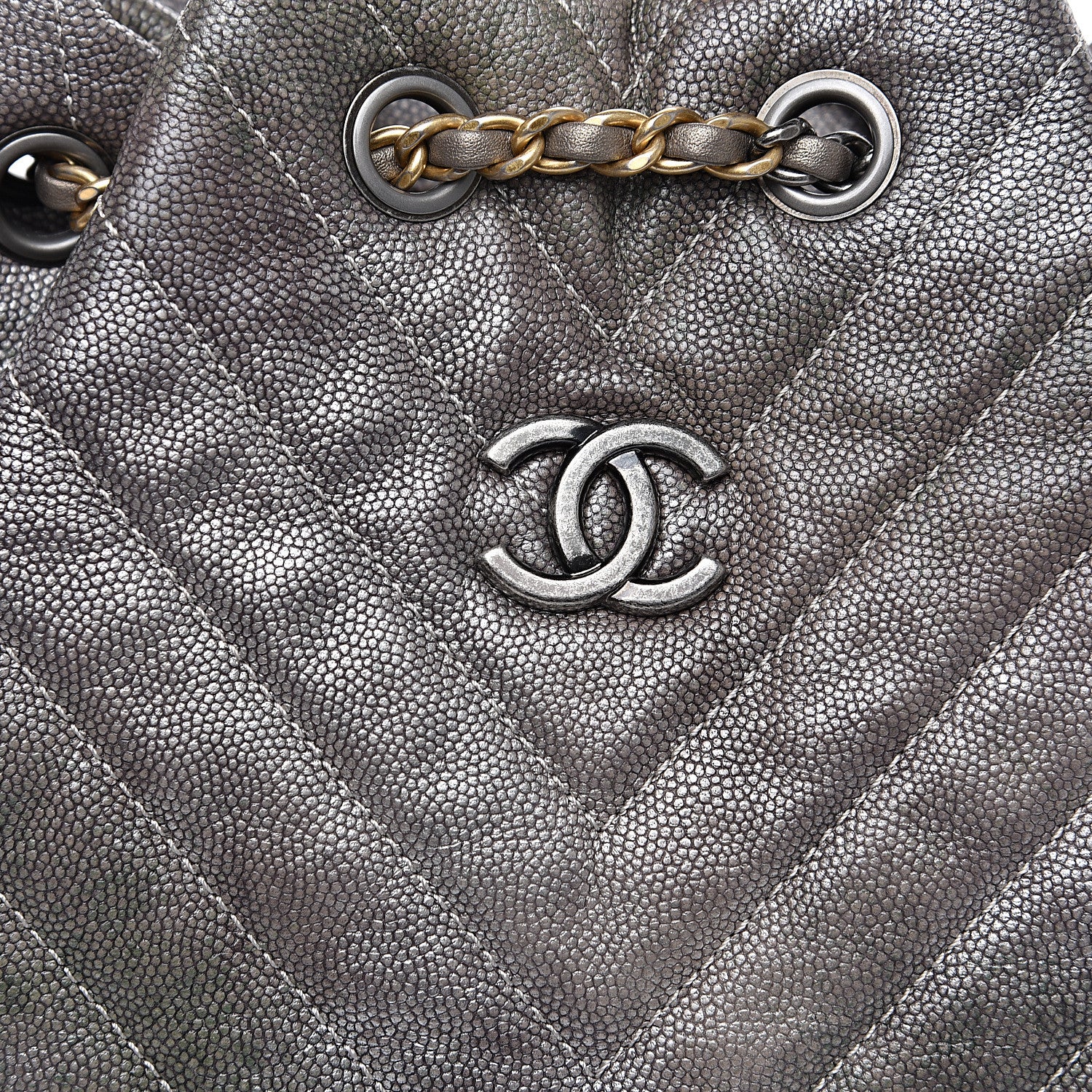 Chanel Metallic Grained Goatskin Chevron Quilted Gabrielle Backpack Silver 7 of 11
