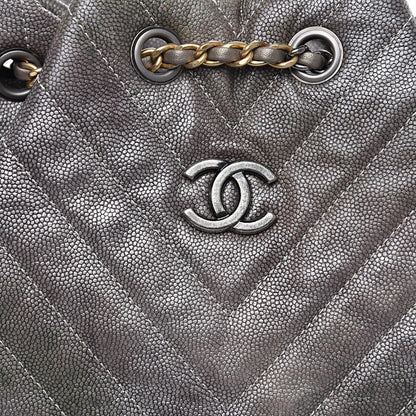Chanel Metallic Grained Goatskin Chevron Quilted Gabrielle Backpack Silver 7 of 11