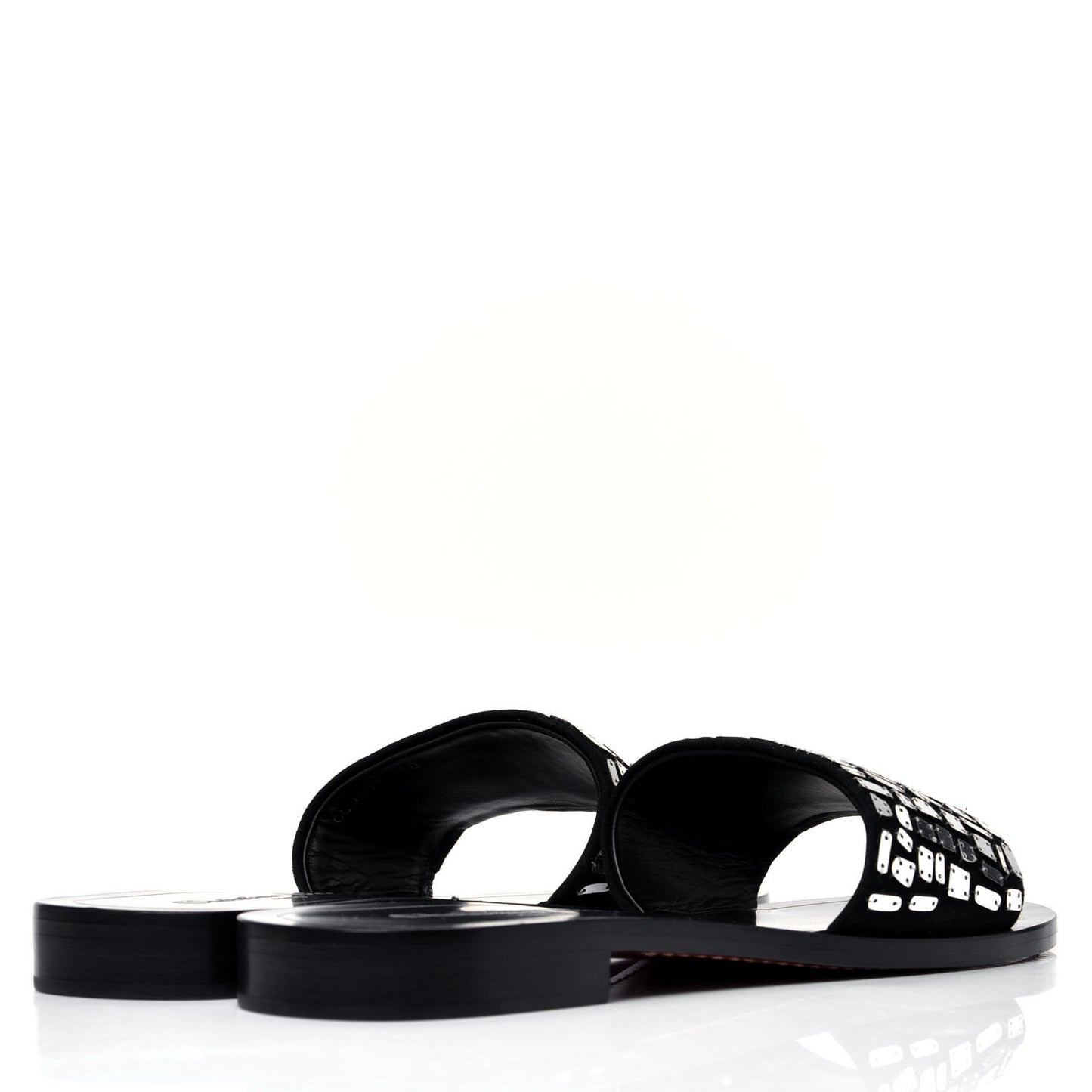 Embroidered Mirror Club Sandal 38 Black Silver