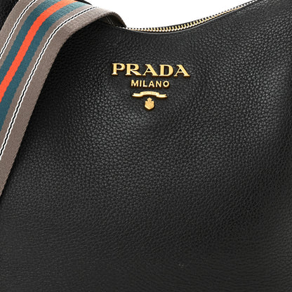 Prada Vitello Phenix Zippered Messenger Hobo Black 8 of 11