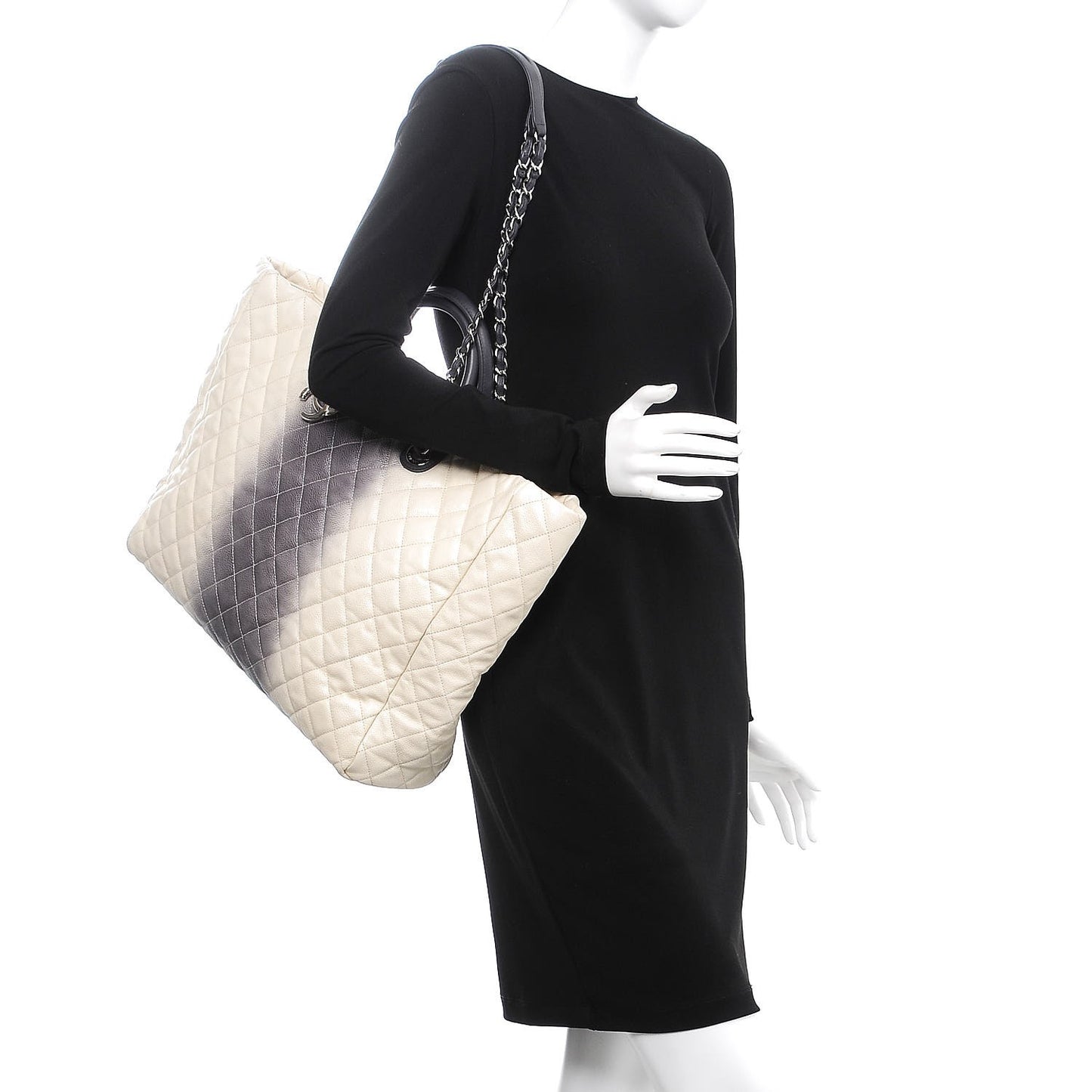 Caviar Ombre Large Shopping Tote White