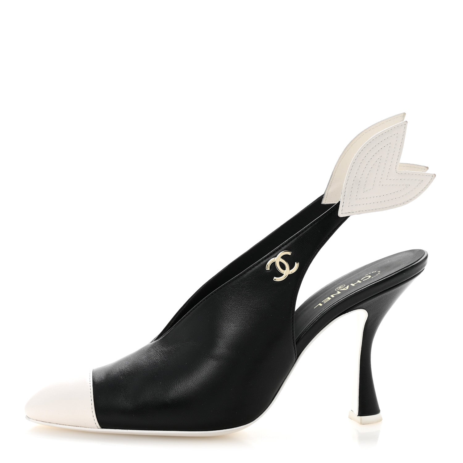 Chanel Lambskin Slingback Pumps 39.5 Black White 1 of 12