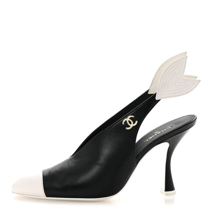 Chanel Lambskin Slingback Pumps 39.5 Black White 1 of 12