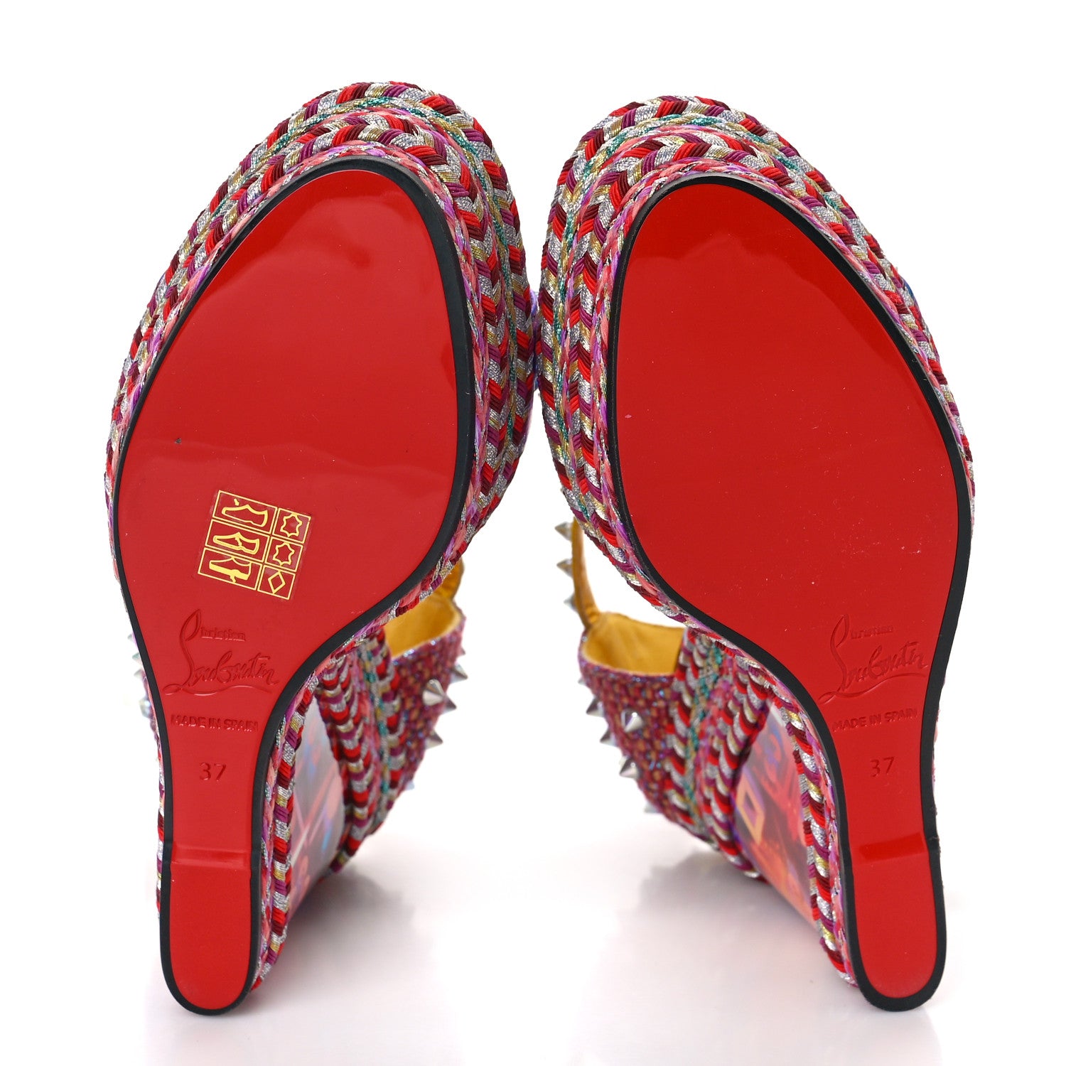 Christian Louboutin Nappa Lame Madmonica 120 Wedge Sandals 37 Lin Yellow Multicolor 6 of 10