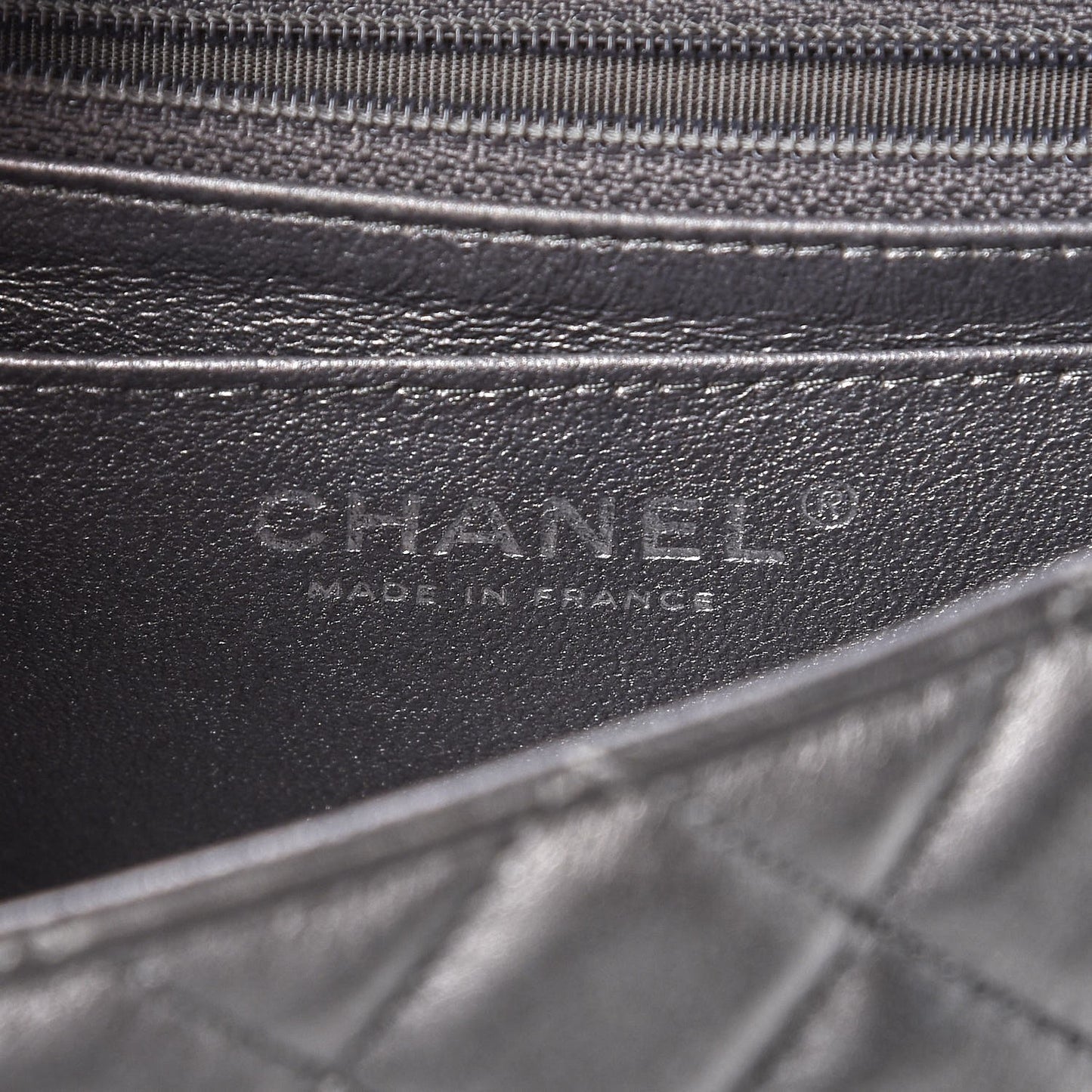 Metallic Lambskin Quilted Mini Rectangular Flap Dark Grey