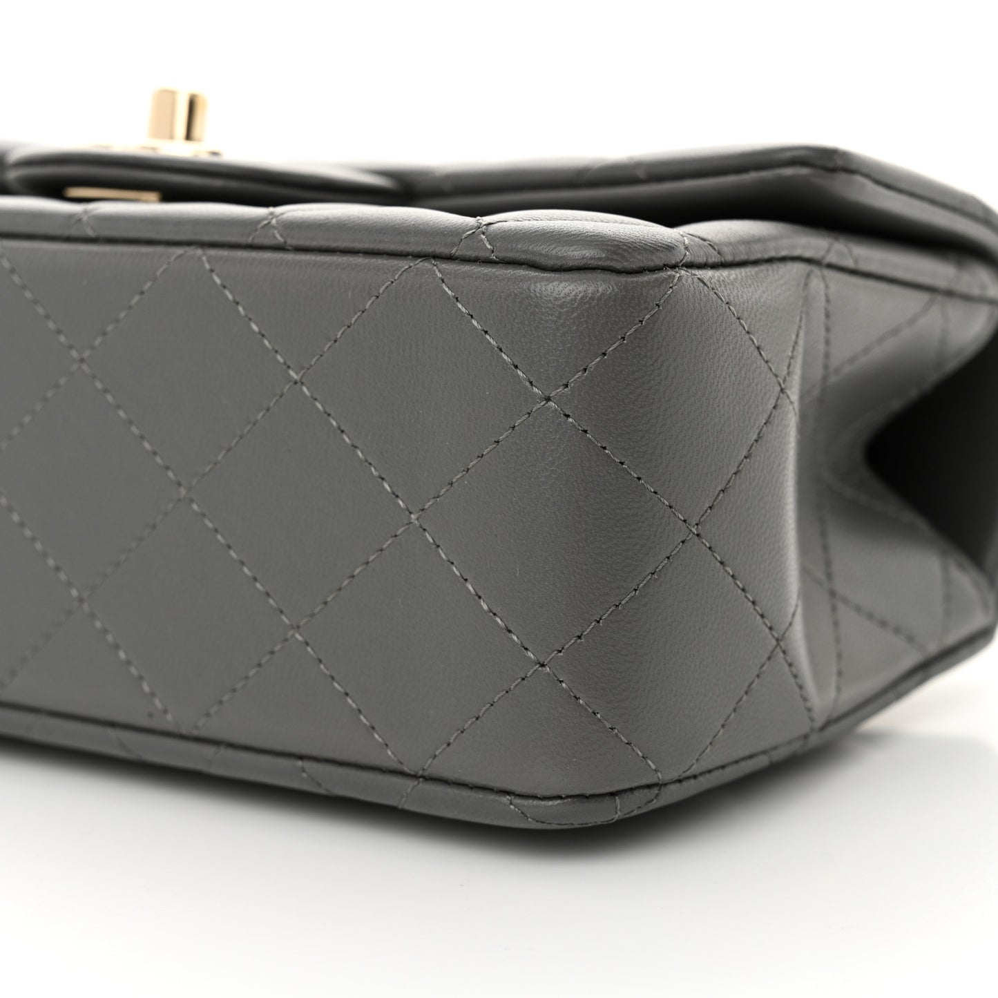 Lambskin Quilted Mini Top Handle Rectangular Flap Grey