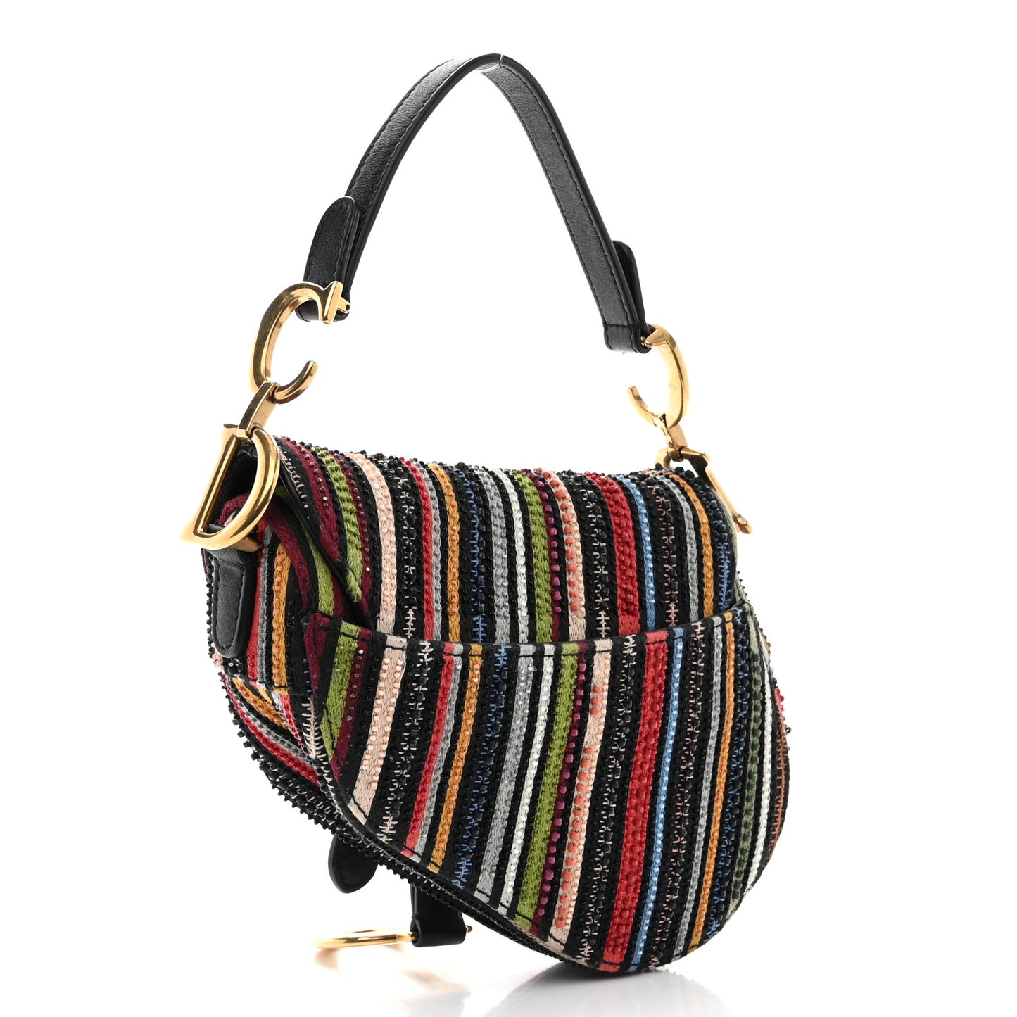 Canvas Embroidered Mini Saddle Bag Multicolor