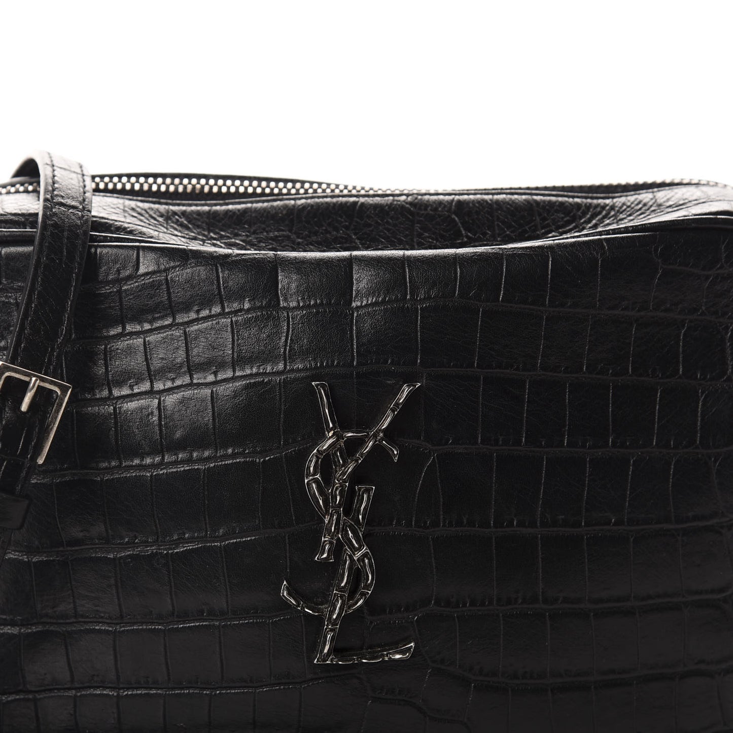Calfskin Crocodile Embossed Monogram Lou Camera Bag Black