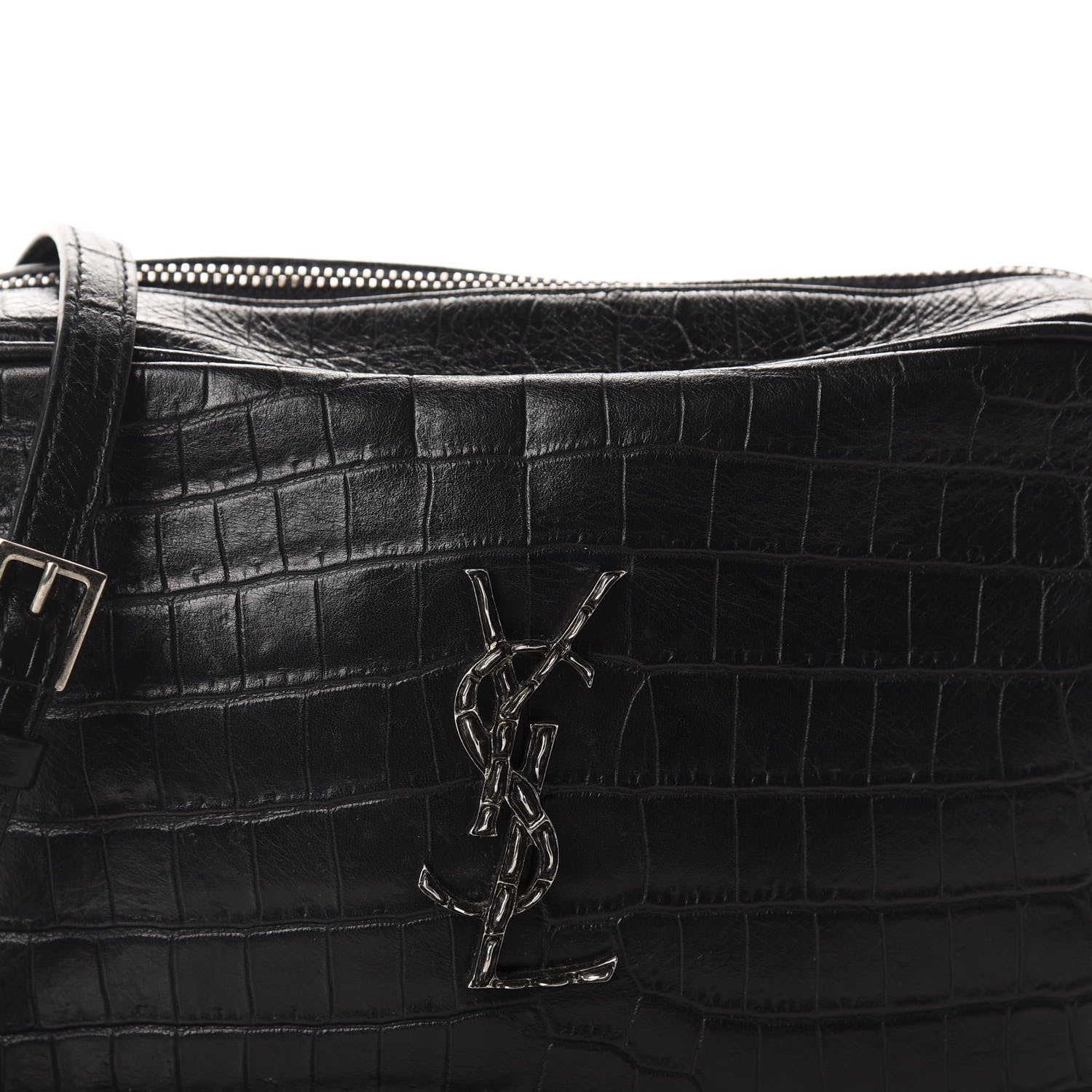Saint Laurent Calfskin Crocodile Embossed Monogram Lou Camera Bag Black 10 of 11