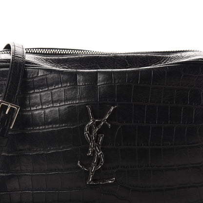 Saint Laurent Calfskin Crocodile Embossed Monogram Lou Camera Bag Black 10 of 11