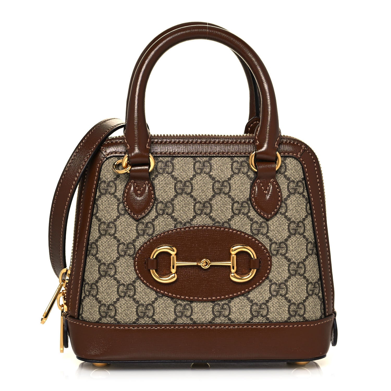 Gucci GG Supreme Monogram Azalea Calfskin Mini Horsebit 1955 Top Handle Bag Beige Ebony Brown Sugar 1 of 13