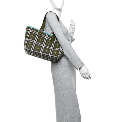 Burberry Cotton Check Small London Tote Bag Olive Green 2 of 10