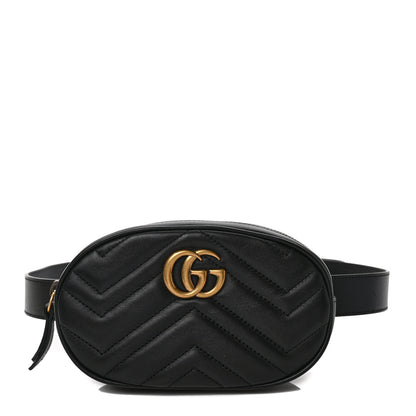 Gucci Calfskin Matelasse GG Marmont Belt Bag 85 34 Black 1 of 10