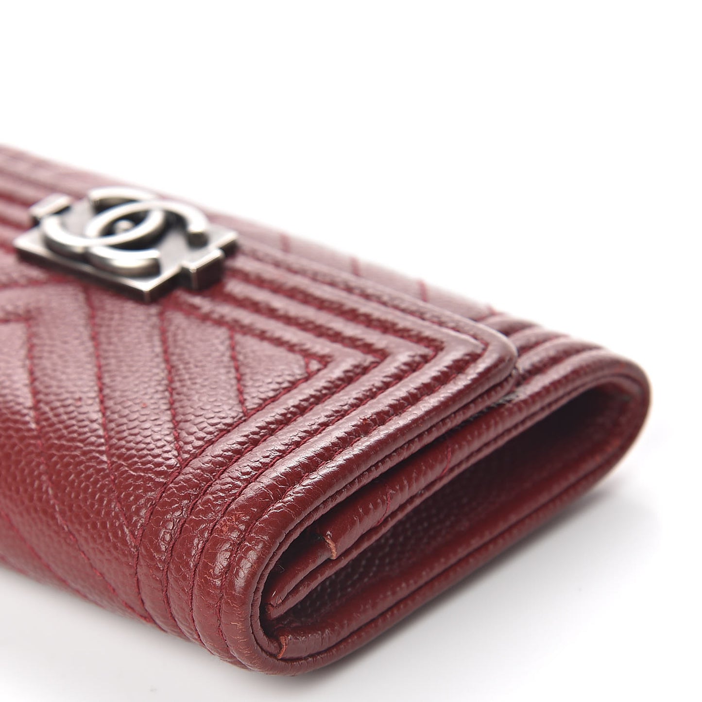 Caviar Chevron Quilted Flap Boy Card Holder Dark Red