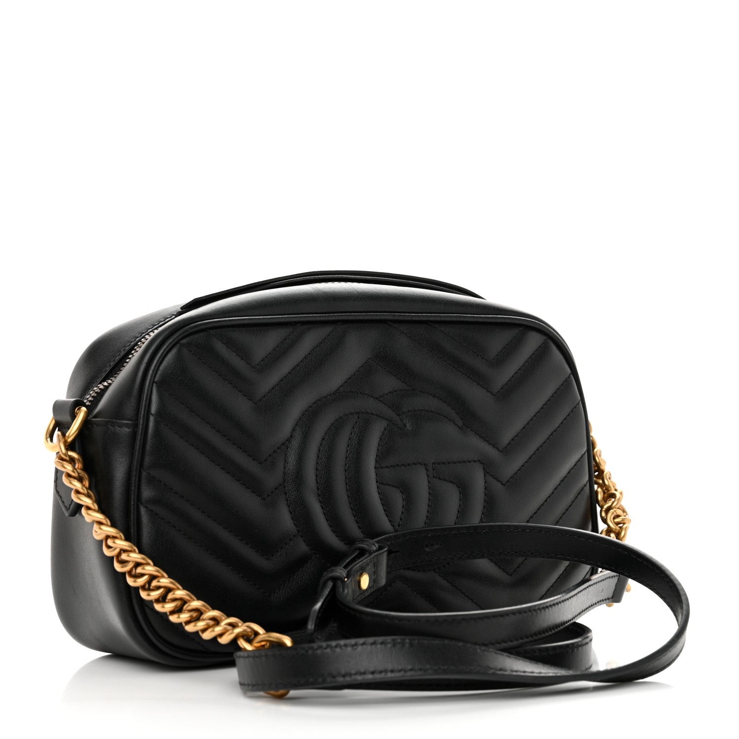 Gucci Calfskin Matelasse Small GG Marmont Chain Shoulder Bag Black 2 of 11