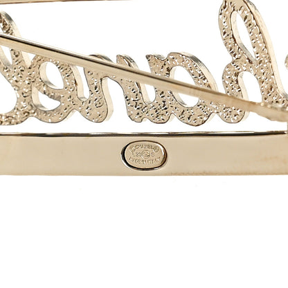 Chanel Crystal Pearl Logo Brooch Gold White 4 of 5