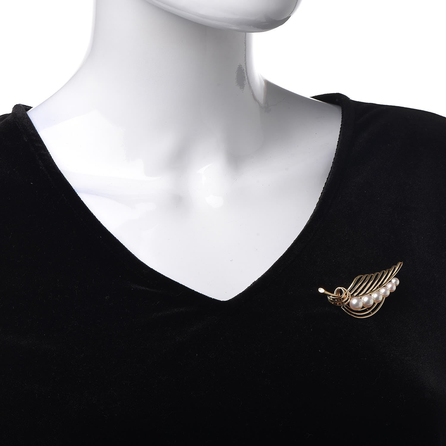 Mikimoto 14K Yellow Gold Akoya Pearl Leaf Brooch 2 of 4