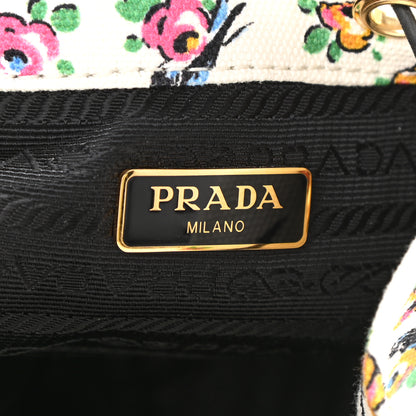 Prada Wicker Canvas Floral Print Bucket Bag White Multicolor 6 of 11