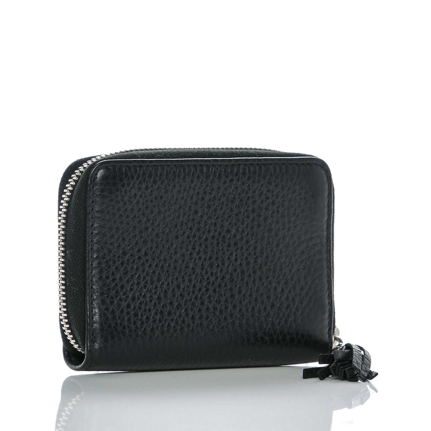 Gucci Pebbled Calfskin Studded Soho Compact Disco Zip Around Wallet Black 3 of 6