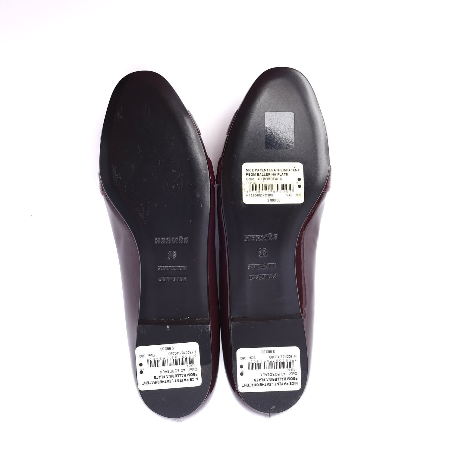 Hermes Patent Epsom Nice Ballerina Flats 38 Bordeaux 5 of 8