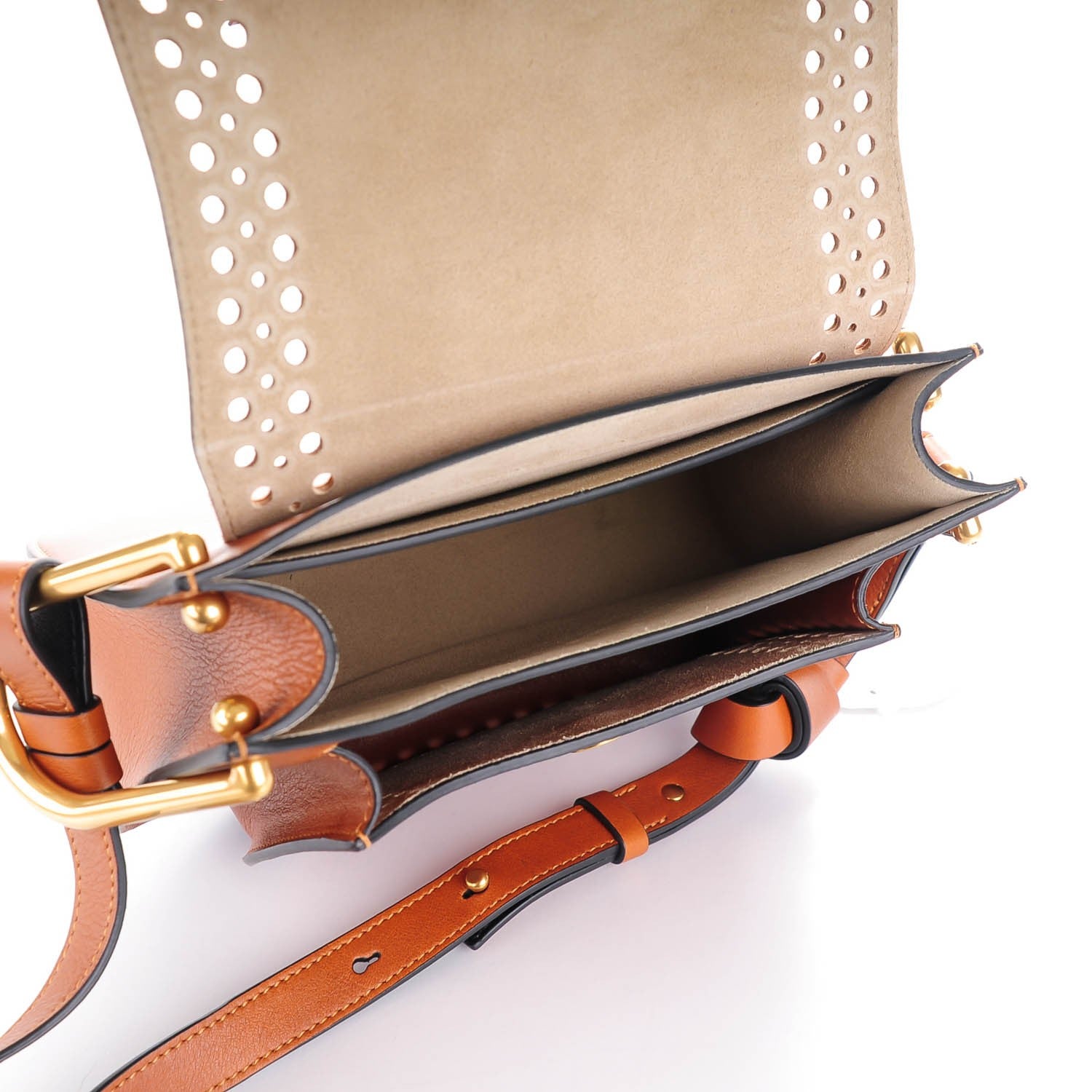 Chloe Calfskin Perforated Small Hudson Shoulder Bag Caramel 5 of 9